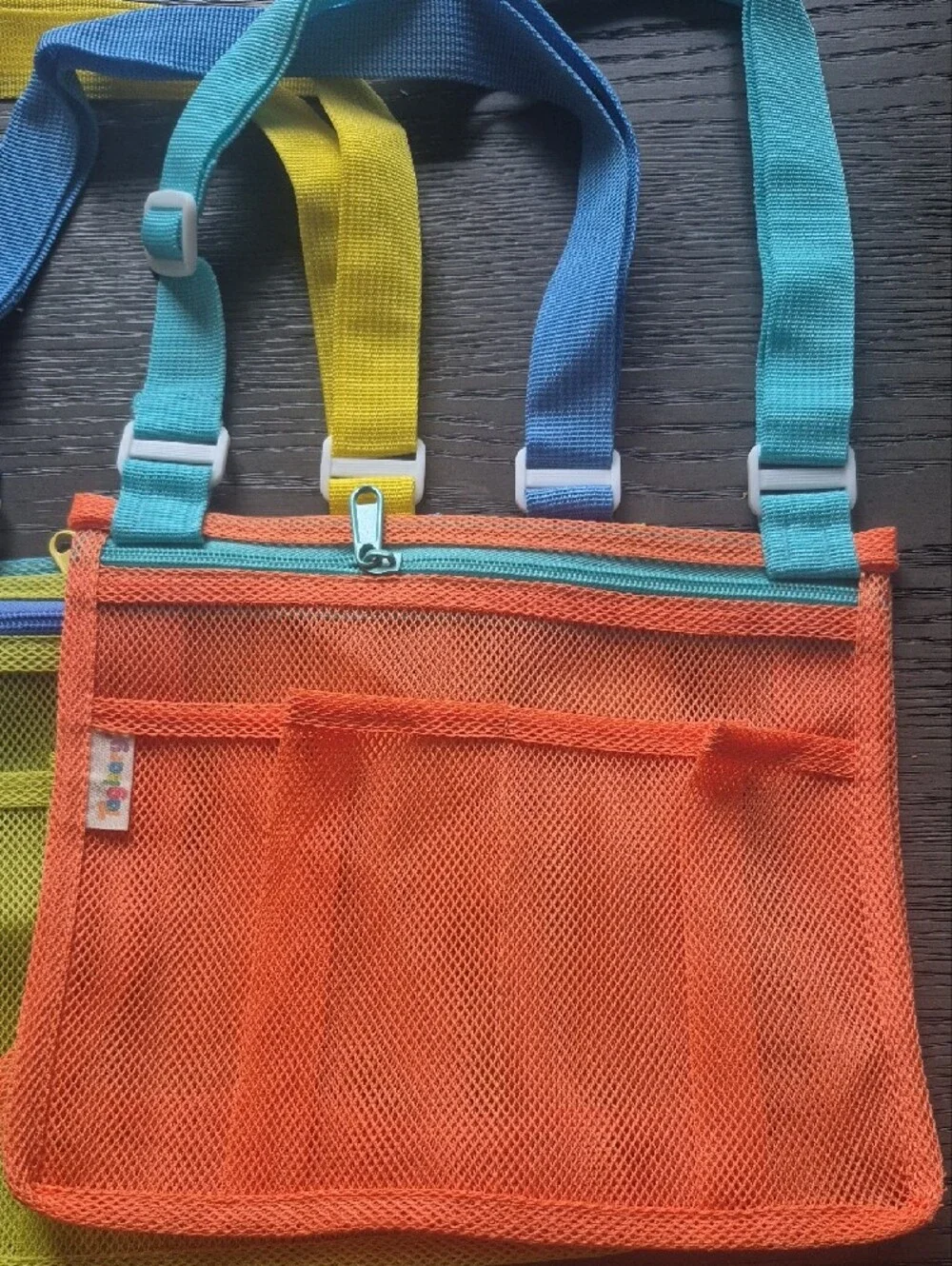 Kids Beach Shell Mesh Bag Set - Blue, Yellow, Orange